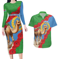 Personalised Eritrea Arabian Camel Couples Matching Long Sleeve Bodycon Dress and Hawaiian Shirt Gerbera Flower Flag Color - Wonder Print Shop