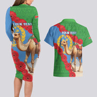 Personalised Eritrea Arabian Camel Couples Matching Long Sleeve Bodycon Dress and Hawaiian Shirt Gerbera Flower Flag Color - Wonder Print Shop