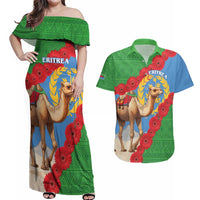 Personalised Eritrea Arabian Camel Couples Matching Off Shoulder Maxi Dress and Hawaiian Shirt Gerbera Flower Flag Color - Wonder Print Shop