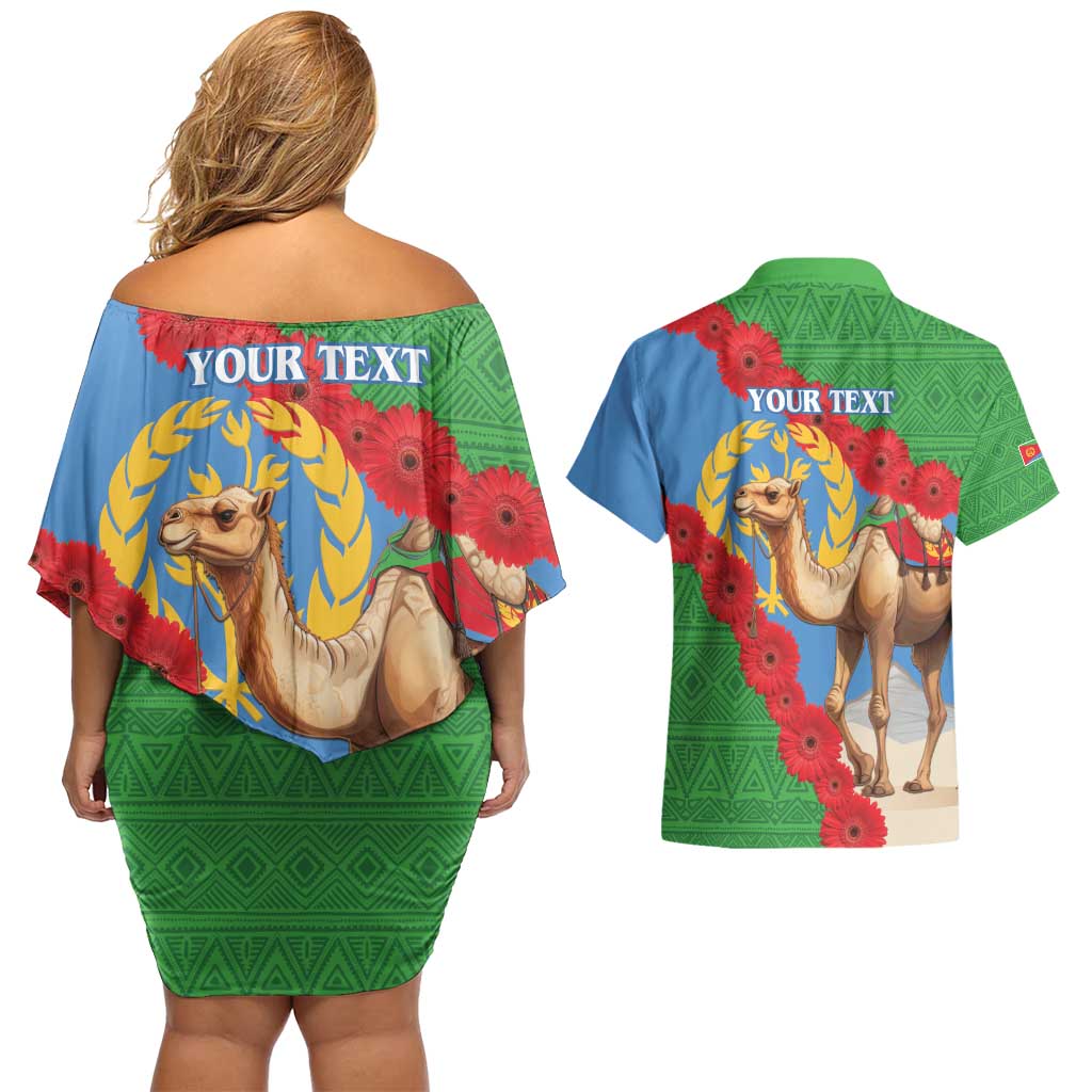 Personalised Eritrea Arabian Camel Couples Matching Off Shoulder Short Dress and Hawaiian Shirt Gerbera Flower Flag Color - Wonder Print Shop