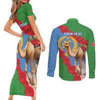 Personalised Eritrea Arabian Camel Couples Matching Short Sleeve Bodycon Dress and Long Sleeve Button Shirt Gerbera Flower Flag Color - Wonder Print Shop
