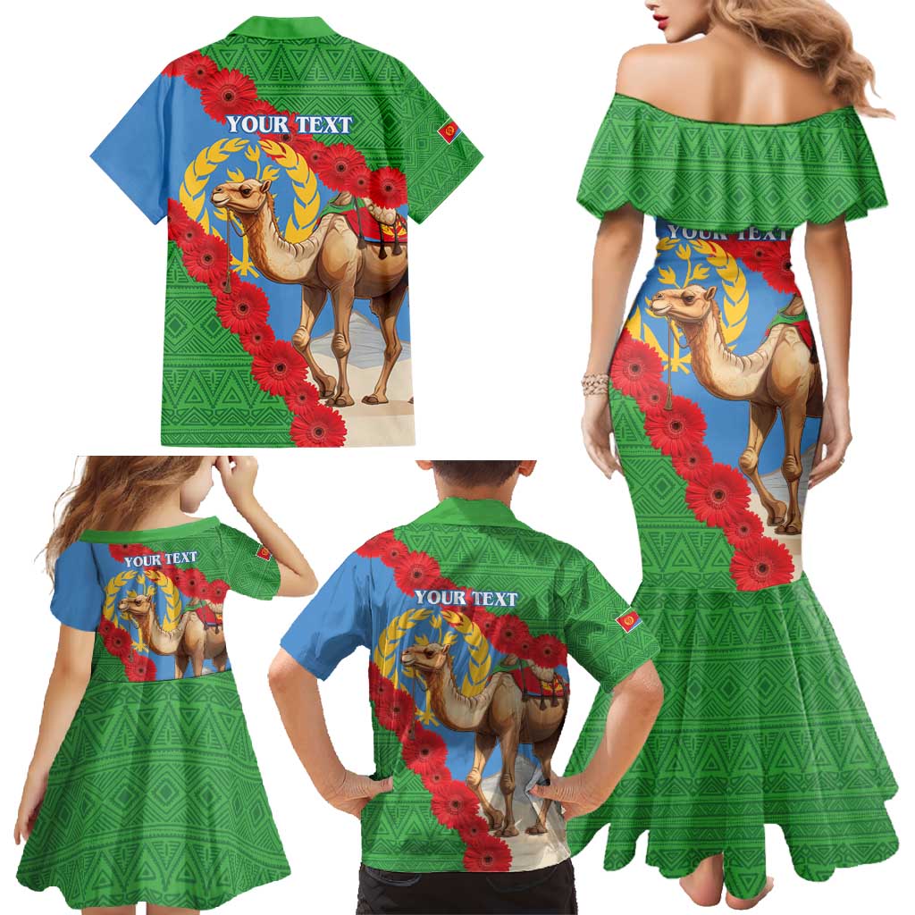 Personalised Eritrea Arabian Camel Family Matching Mermaid Dress and Hawaiian Shirt Gerbera Flower Flag Color - Wonder Print Shop