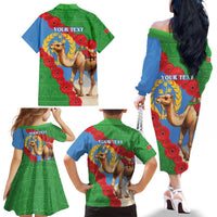 Personalised Eritrea Arabian Camel Family Matching Off The Shoulder Long Sleeve Dress and Hawaiian Shirt Gerbera Flower Flag Color - Wonder Print Shop