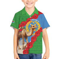 Personalised Eritrea Arabian Camel Family Matching Off The Shoulder Long Sleeve Dress and Hawaiian Shirt Gerbera Flower Flag Color - Wonder Print Shop