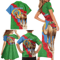 Personalised Eritrea Arabian Camel Family Matching Short Sleeve Bodycon Dress and Hawaiian Shirt Gerbera Flower Flag Color - Wonder Print Shop