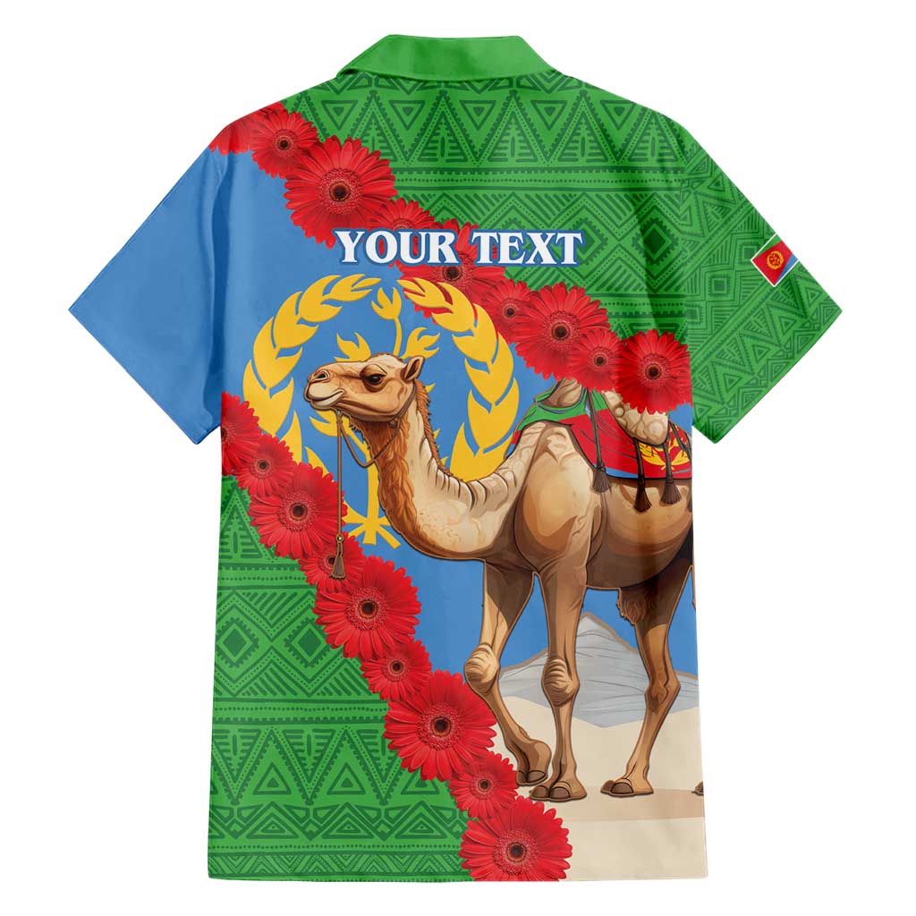 Personalised Eritrea Arabian Camel Family Matching Short Sleeve Bodycon Dress and Hawaiian Shirt Gerbera Flower Flag Color - Wonder Print Shop