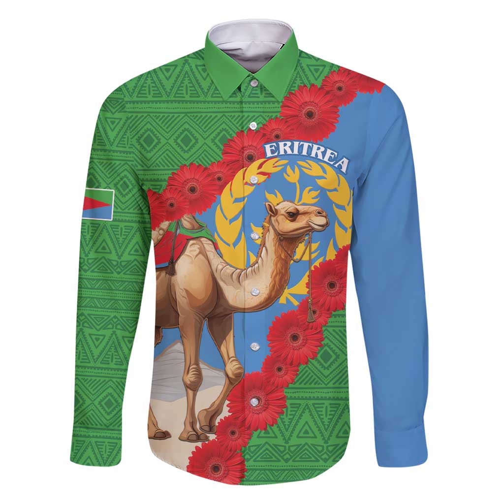 Personalised Eritrea Arabian Camel Family Matching Short Sleeve Bodycon Dress and Hawaiian Shirt Gerbera Flower Flag Color - Wonder Print Shop