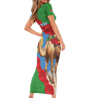 Personalised Eritrea Arabian Camel Family Matching Short Sleeve Bodycon Dress and Hawaiian Shirt Gerbera Flower Flag Color - Wonder Print Shop