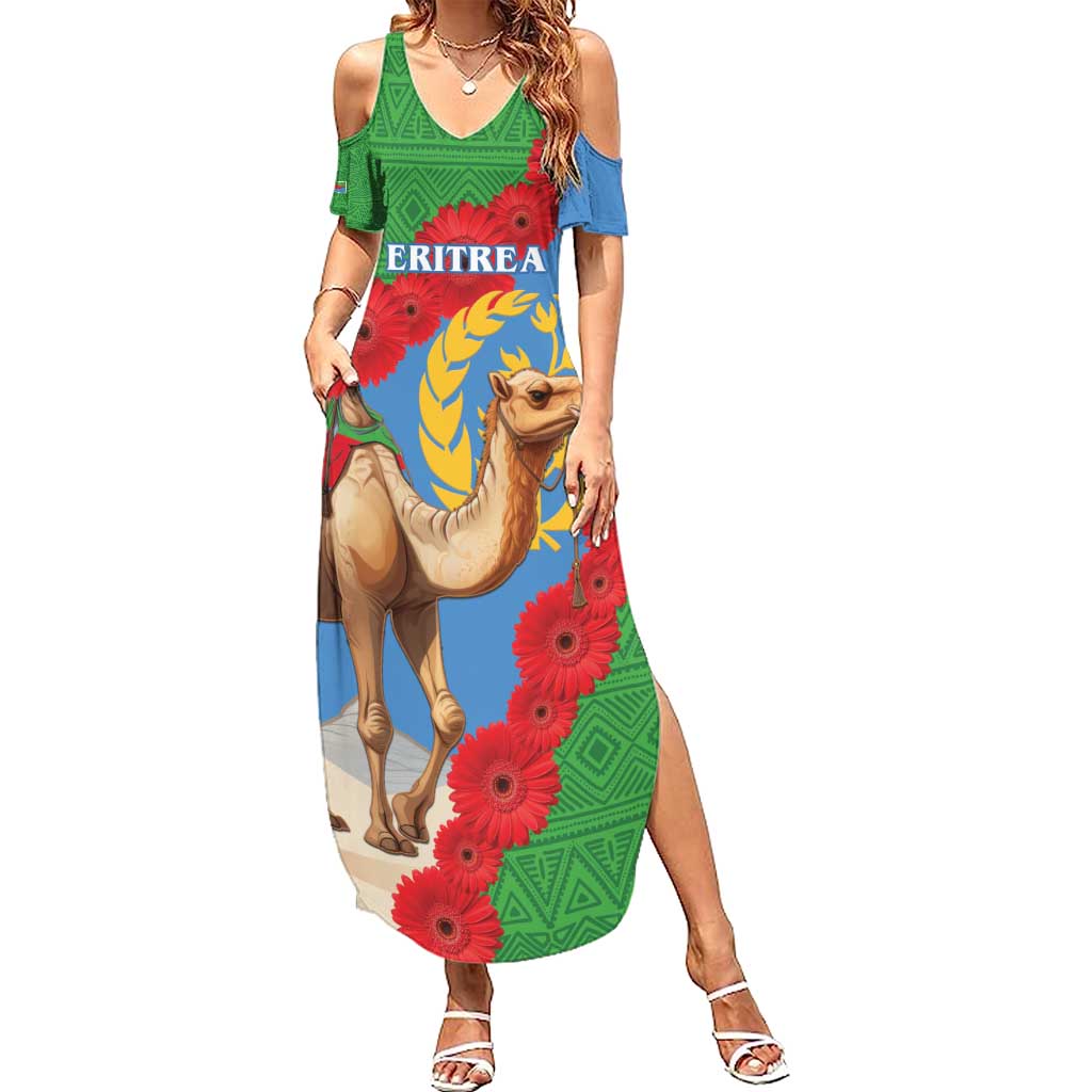 Personalised Eritrea Arabian Camel Family Matching Summer Maxi Dress and Hawaiian Shirt Gerbera Flower Flag Color - Wonder Print Shop
