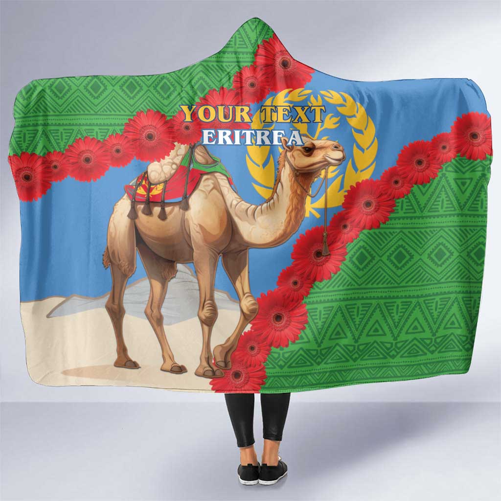 Personalised Eritrea Arabian Camel Hooded Blanket Gerbera Flower Flag Color