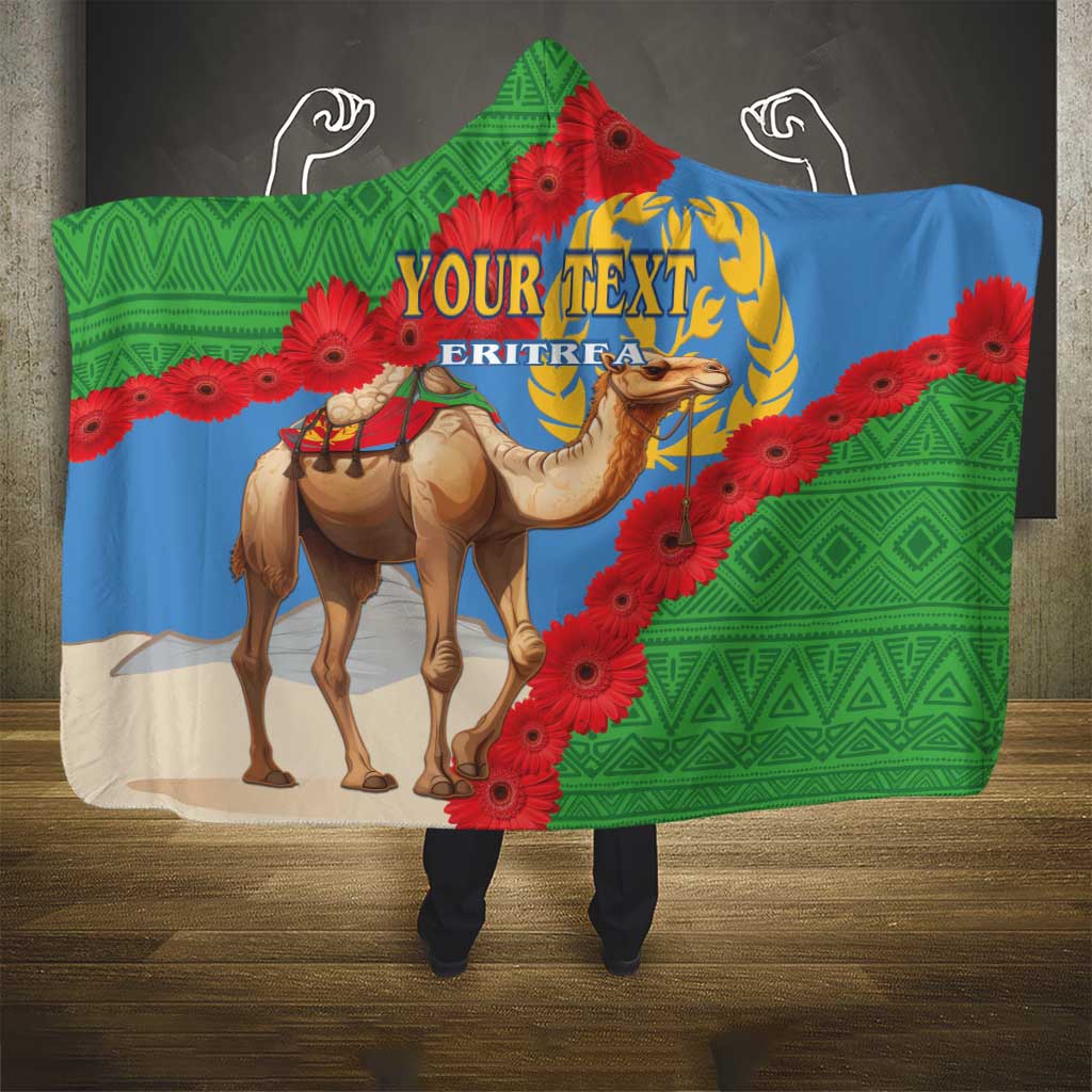 Personalised Eritrea Arabian Camel Hooded Blanket Gerbera Flower Flag Color