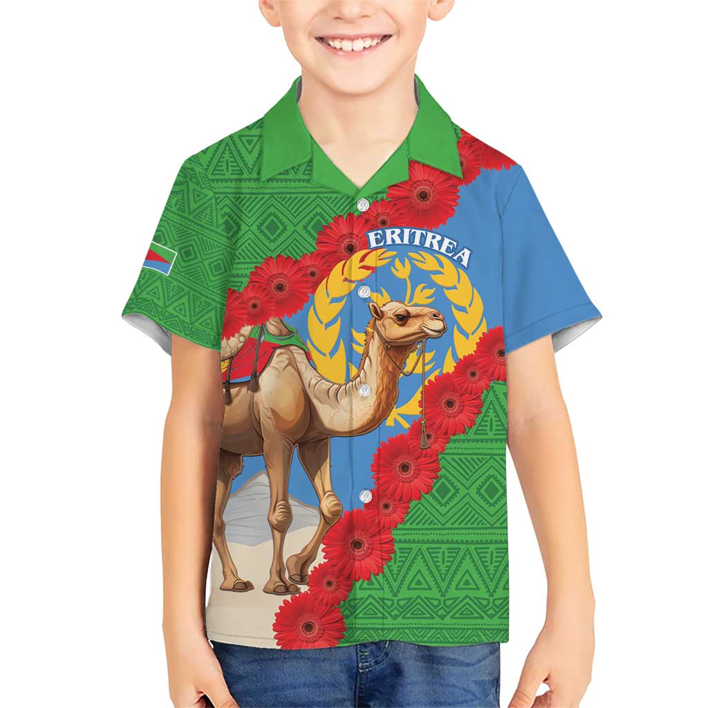 Personalised Eritrea Arabian Camel Kid Hawaiian Shirt Gerbera Flower Flag Color - Wonder Print Shop