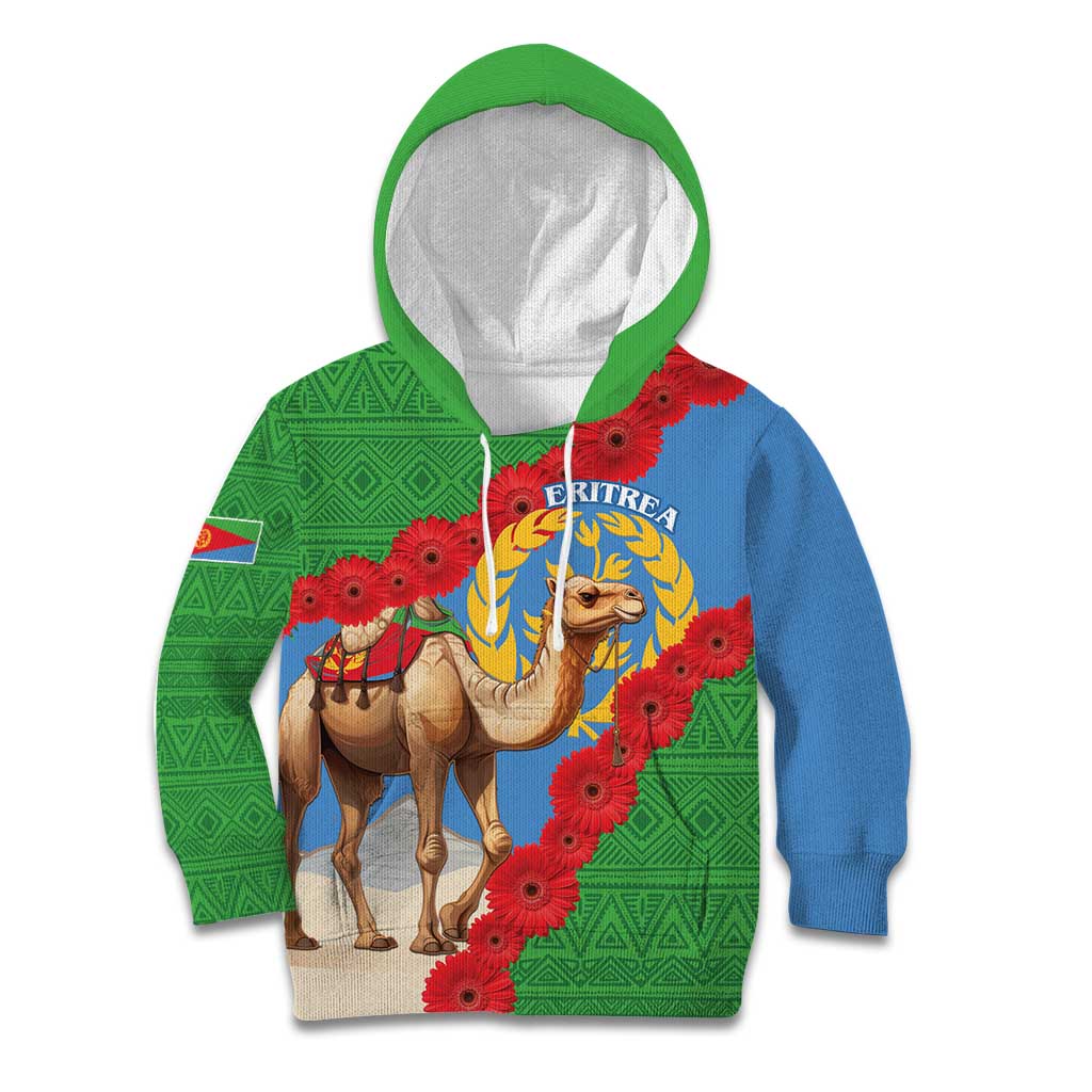 Personalised Eritrea Arabian Camel Kid Hoodie Gerbera Flower Flag Color - Wonder Print Shop
