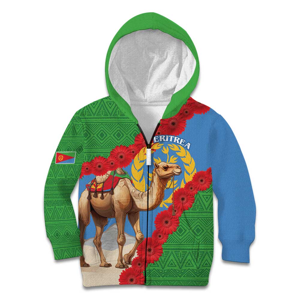 Personalised Eritrea Arabian Camel Kid Hoodie Gerbera Flower Flag Color - Wonder Print Shop