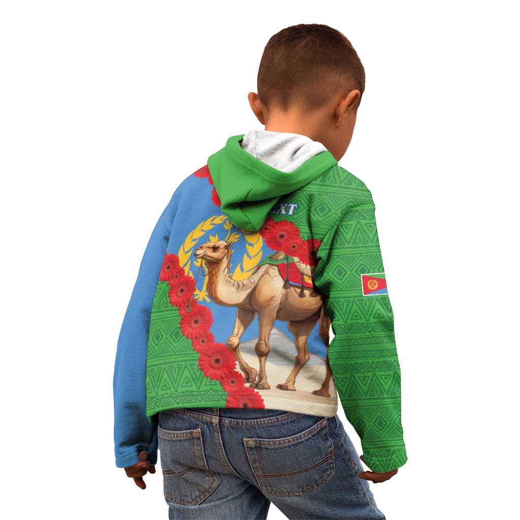 Personalised Eritrea Arabian Camel Kid Hoodie Gerbera Flower Flag Color - Wonder Print Shop
