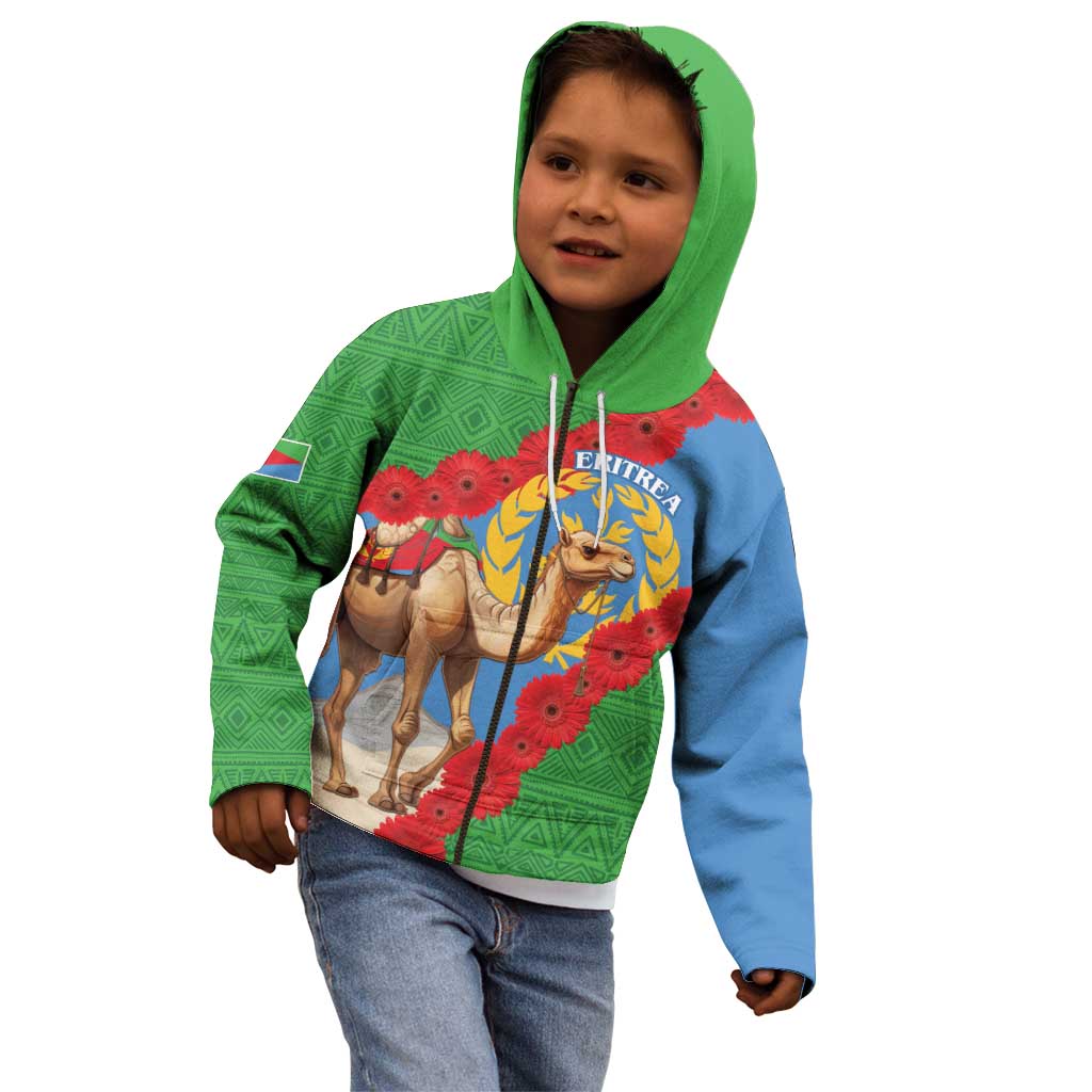 Personalised Eritrea Arabian Camel Kid Hoodie Gerbera Flower Flag Color - Wonder Print Shop