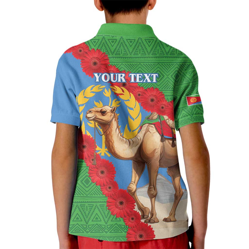 Personalised Eritrea Arabian Camel Kid Polo Shirt Gerbera Flower Flag Color - Wonder Print Shop