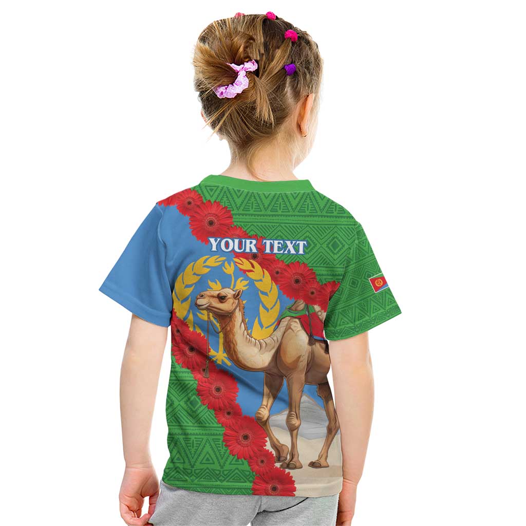 Personalised Eritrea Arabian Camel Kid T Shirt Gerbera Flower Flag Color - Wonder Print Shop