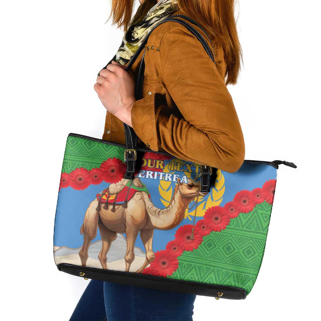 Personalised Eritrea Arabian Camel Leather Tote Bag Gerbera Flower Flag Color - Wonder Print Shop