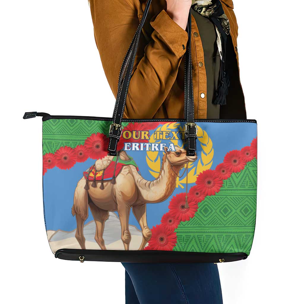Personalised Eritrea Arabian Camel Leather Tote Bag Gerbera Flower Flag Color - Wonder Print Shop