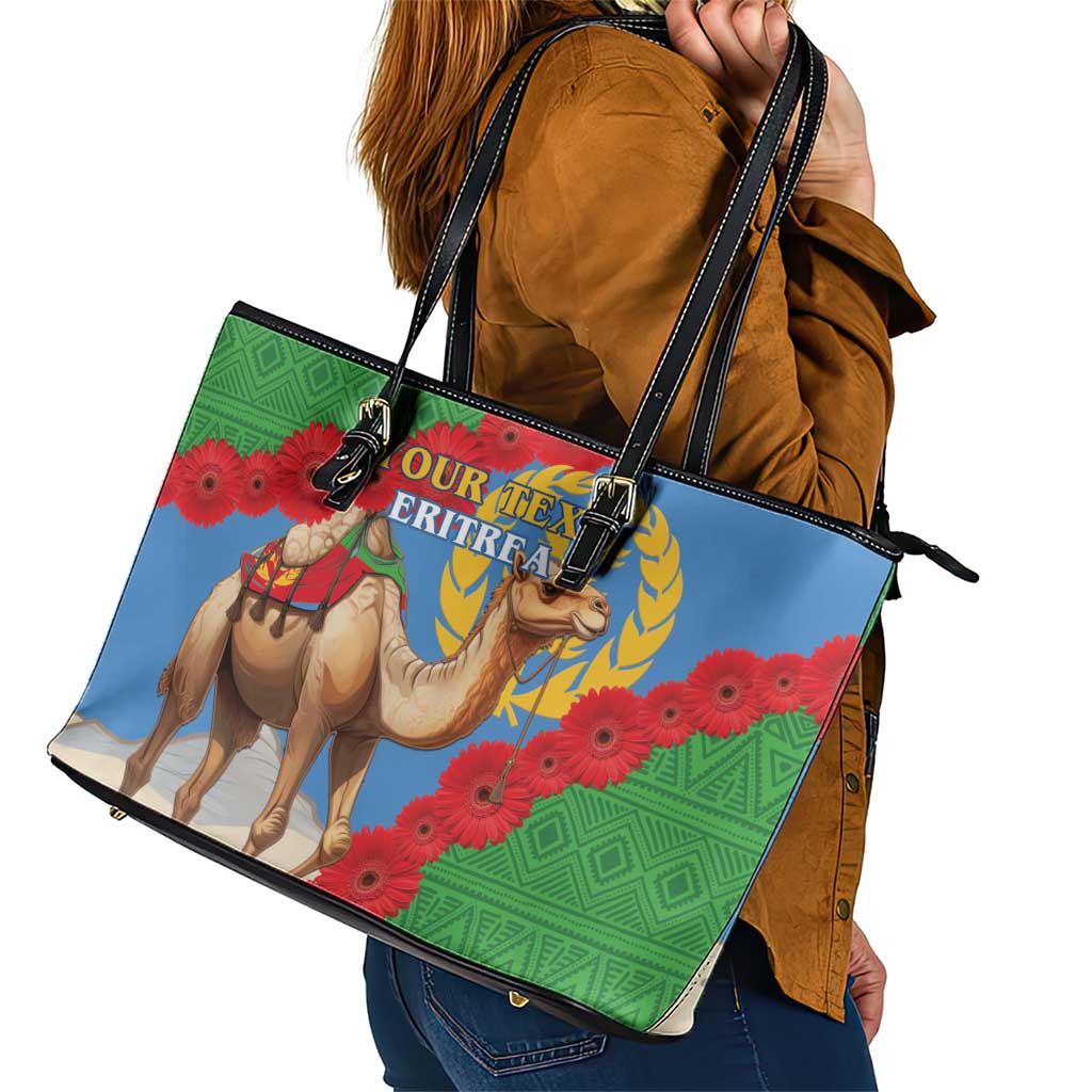 Personalised Eritrea Arabian Camel Leather Tote Bag Gerbera Flower Flag Color - Wonder Print Shop