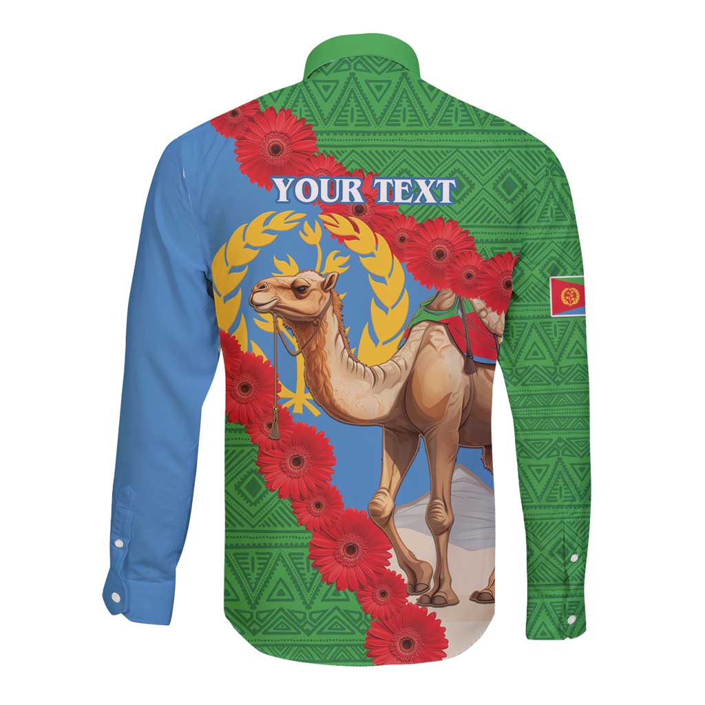 Personalised Eritrea Arabian Camel Long Sleeve Button Shirt Gerbera Flower Flag Color - Wonder Print Shop