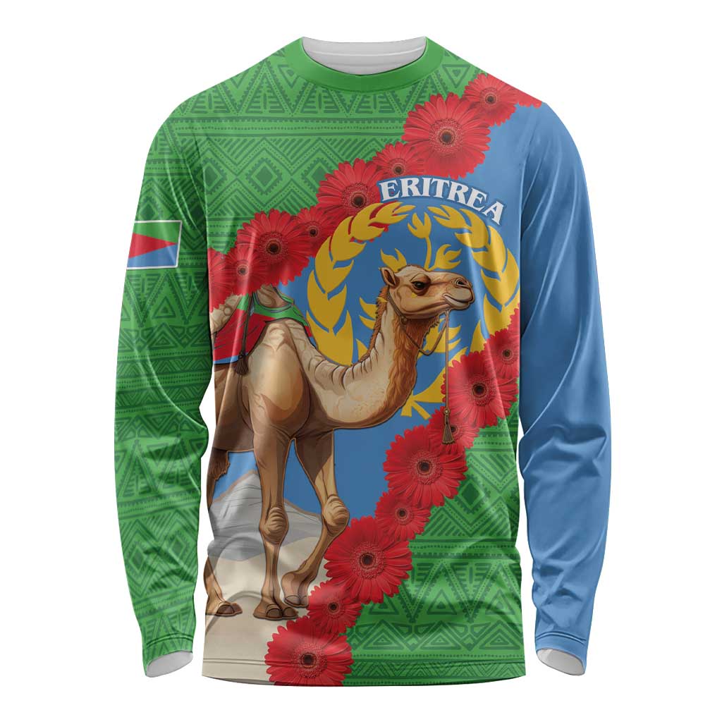 Personalised Eritrea Arabian Camel Long Sleeve Shirt Gerbera Flower Flag Color - Wonder Print Shop