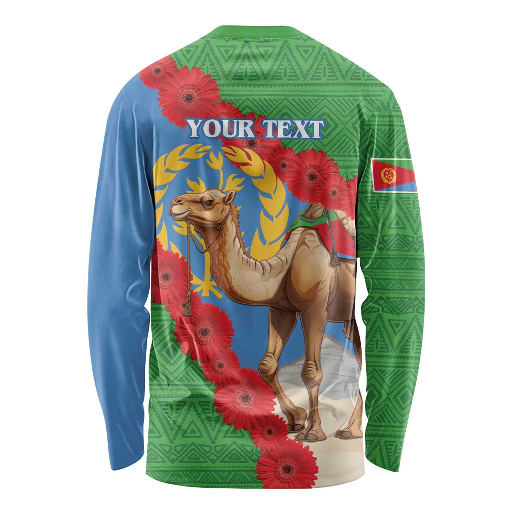 Personalised Eritrea Arabian Camel Long Sleeve Shirt Gerbera Flower Flag Color - Wonder Print Shop