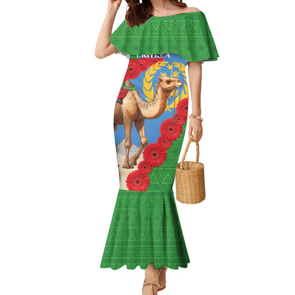 Personalised Eritrea Arabian Camel Mermaid Dress Gerbera Flower Flag Color - Wonder Print Shop