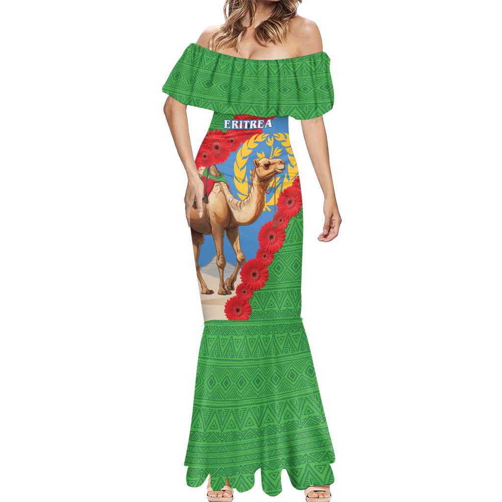 Personalised Eritrea Arabian Camel Mermaid Dress Gerbera Flower Flag Color - Wonder Print Shop