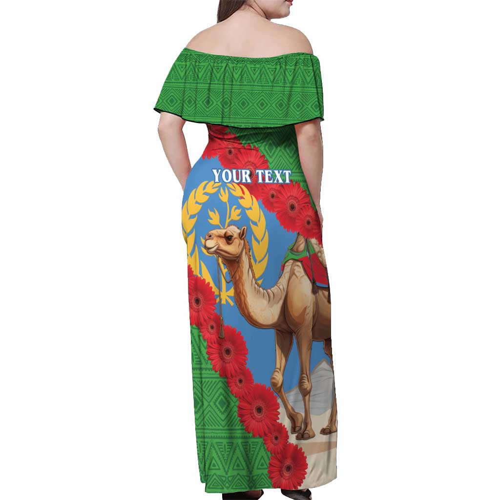 Personalised Eritrea Arabian Camel Off Shoulder Maxi Dress Gerbera Flower Flag Color - Wonder Print Shop