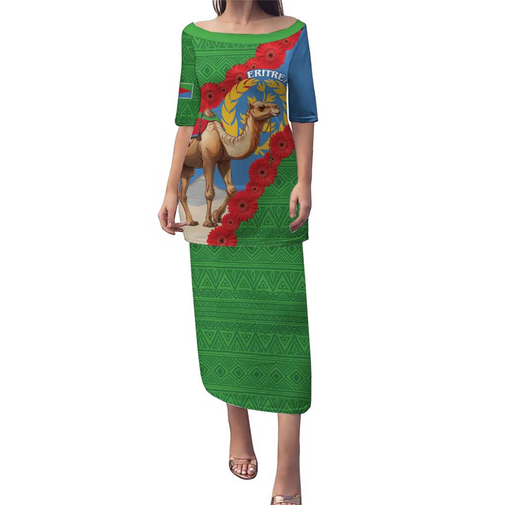 Personalised Eritrea Arabian Camel Puletasi Gerbera Flower Flag Color - Wonder Print Shop