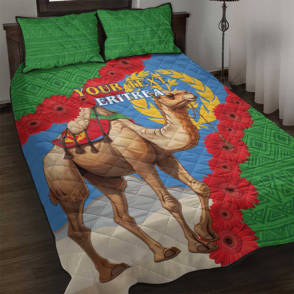 Personalised Eritrea Arabian Camel Quilt Bed Set Gerbera Flower Flag Color - Wonder Print Shop