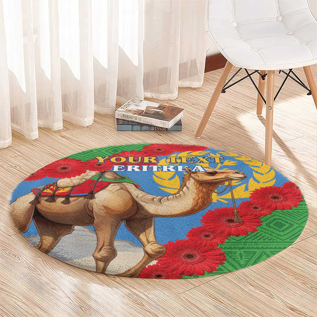 Personalised Eritrea Arabian Camel Round Carpet Gerbera Flower Flag Color