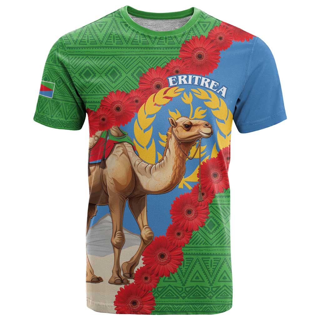 Personalised Eritrea Arabian Camel T Shirt Gerbera Flower Flag Color - Wonder Print Shop