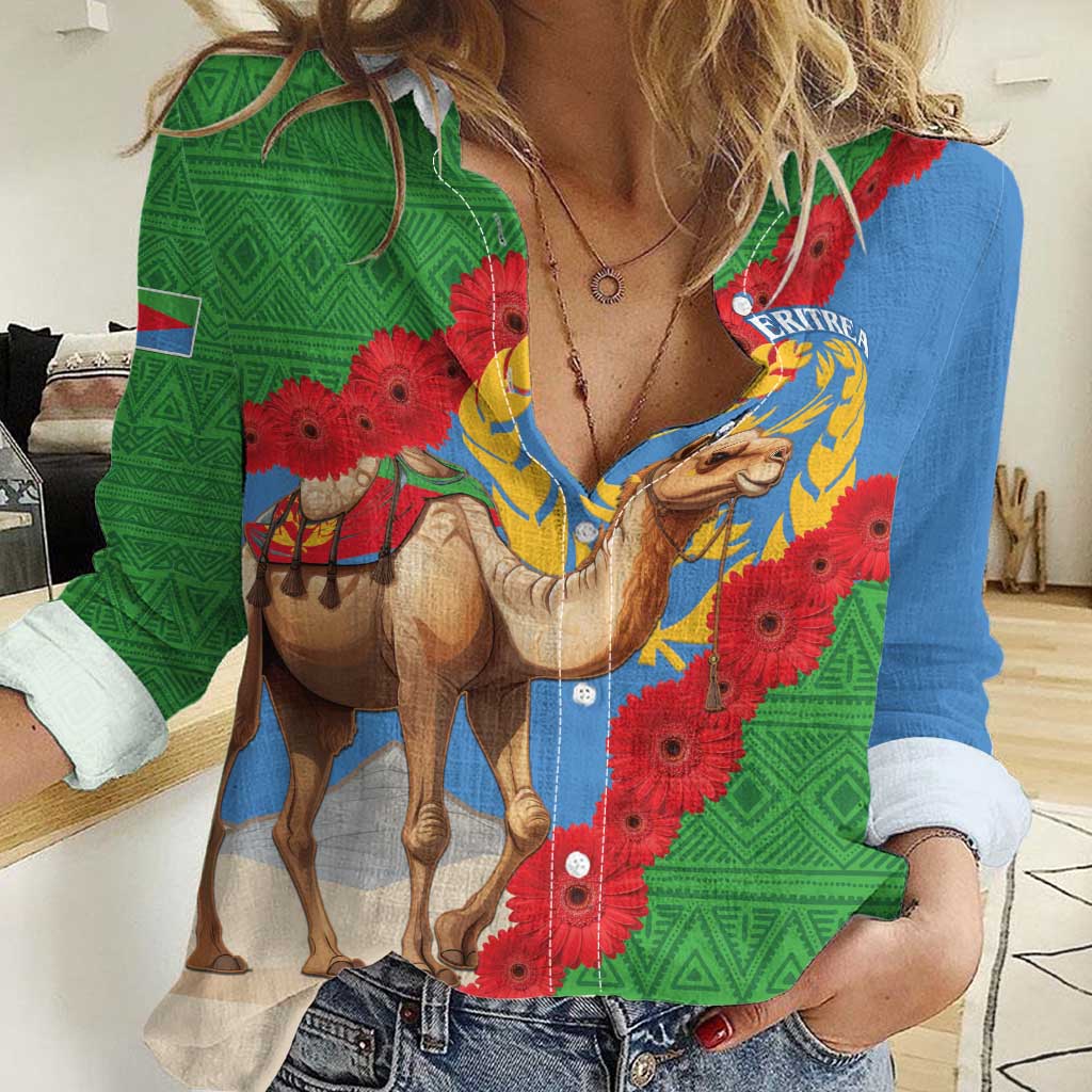 Personalised Eritrea Arabian Camel Women Casual Shirt Gerbera Flower Flag Color - Wonder Print Shop