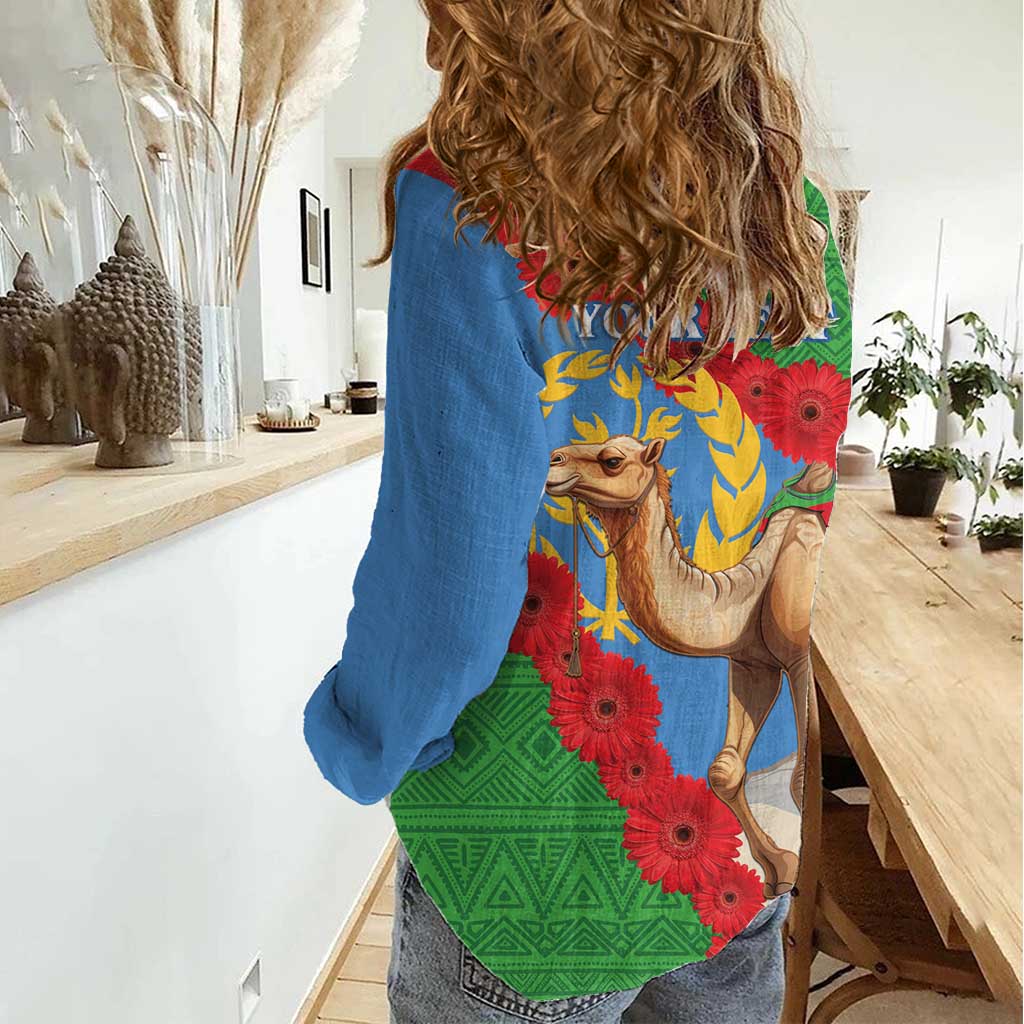Personalised Eritrea Arabian Camel Women Casual Shirt Gerbera Flower Flag Color - Wonder Print Shop