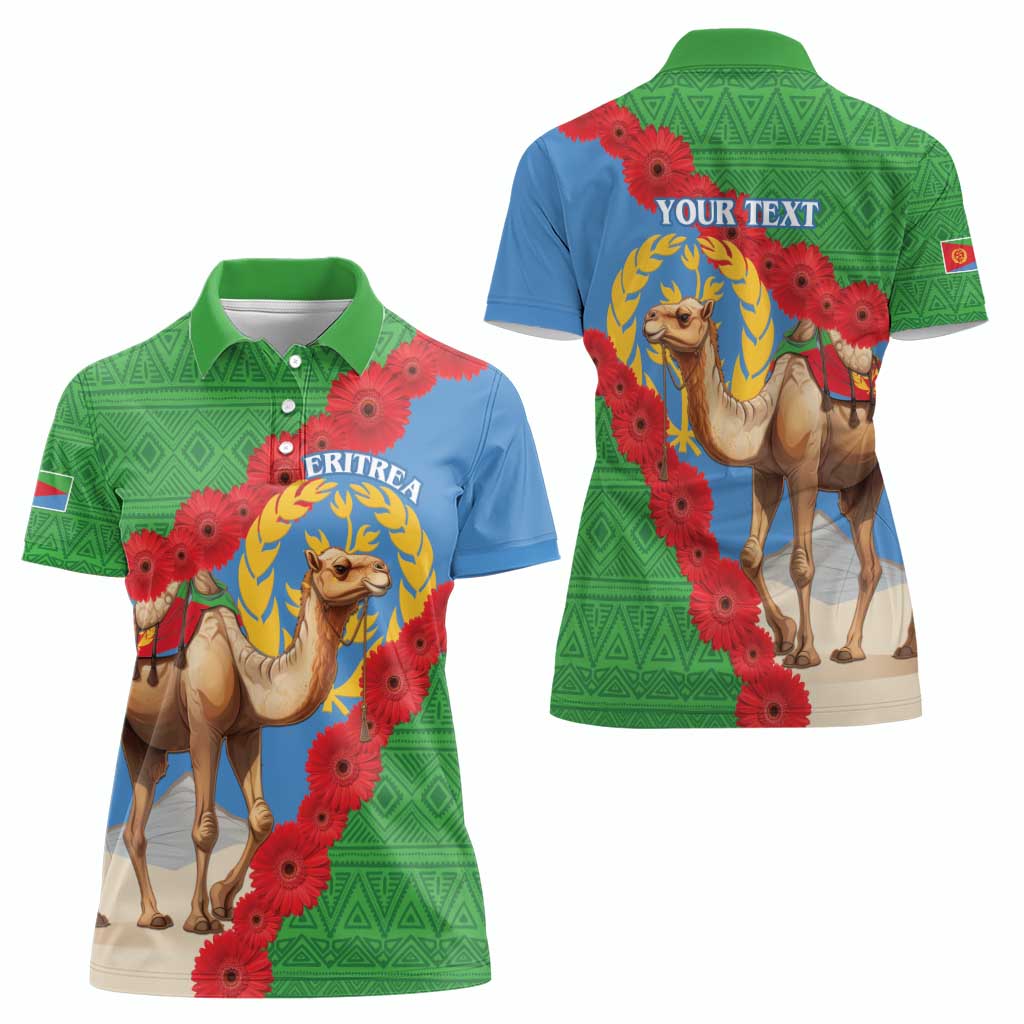 Personalised Eritrea Arabian Camel Women Polo Shirt Gerbera Flower Flag Color - Wonder Print Shop