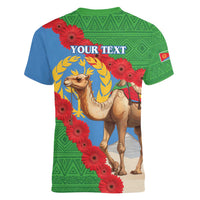 Personalised Eritrea Arabian Camel Women V-Neck T-Shirt Gerbera Flower Flag Color - Wonder Print Shop