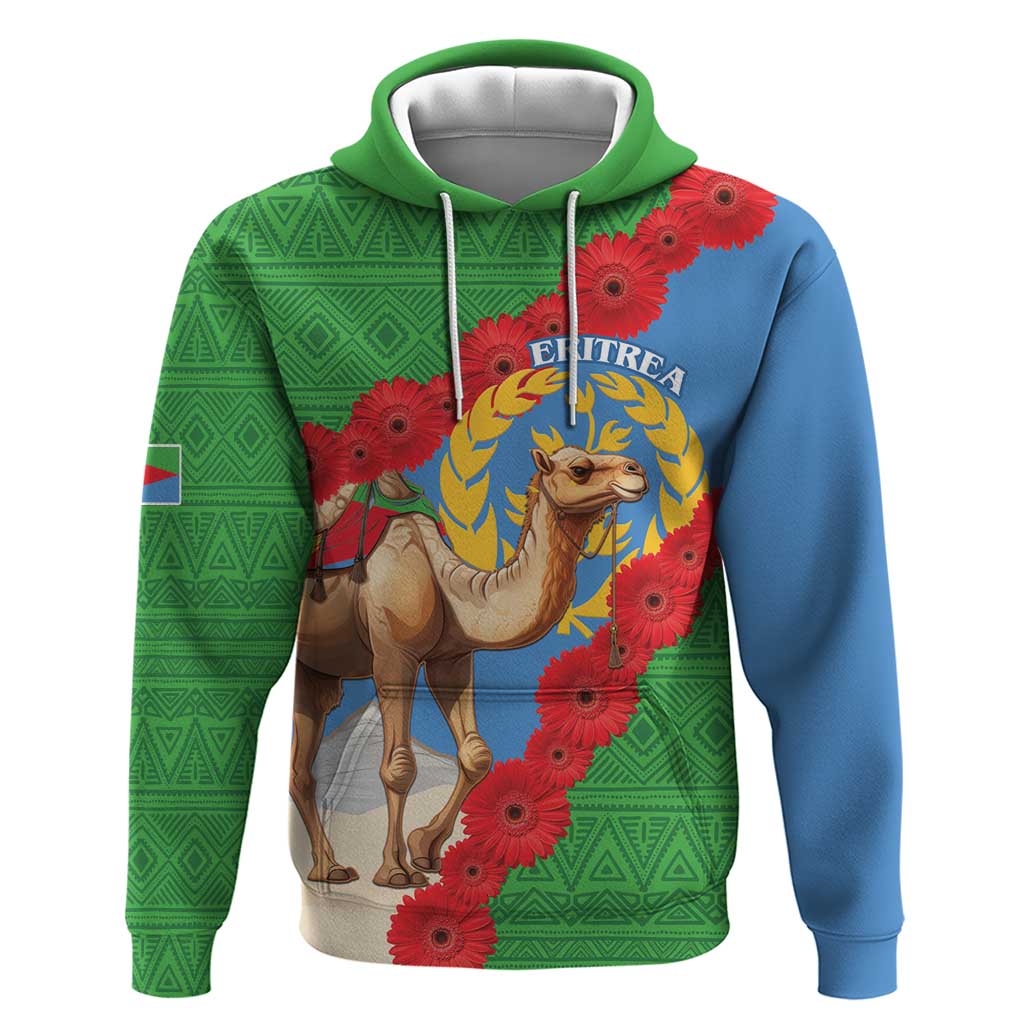 Personalised Eritrea Arabian Camel Zip Hoodie Gerbera Flower Flag Color - Wonder Print Shop