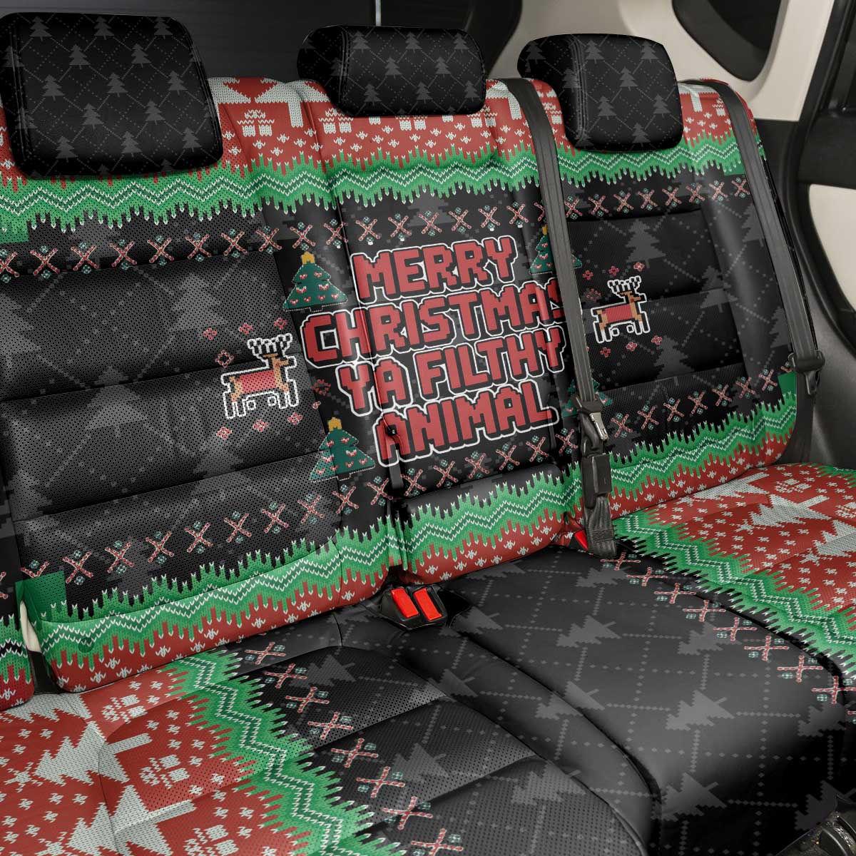 Merry Christmas Ya Filthy Animal Back Car Seat Cover Retro Christmas Humor - Wonder Print Shop
