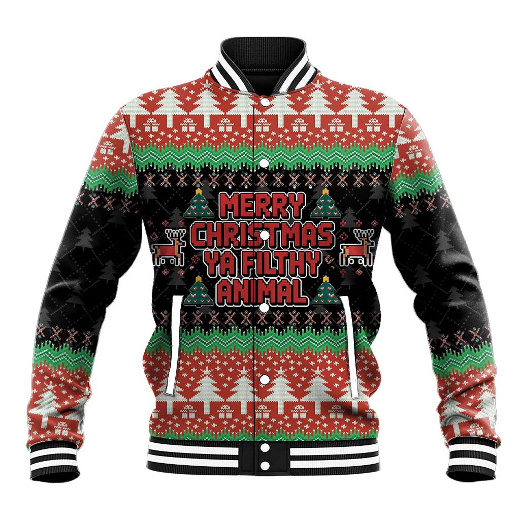 Merry Christmas Ya Filthy Animal Baseball Jacket Retro Christmas Humor - Wonder Print Shop
