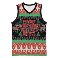 Merry Christmas Ya Filthy Animal Basketball Jersey Retro Christmas Humor - Wonder Print Shop
