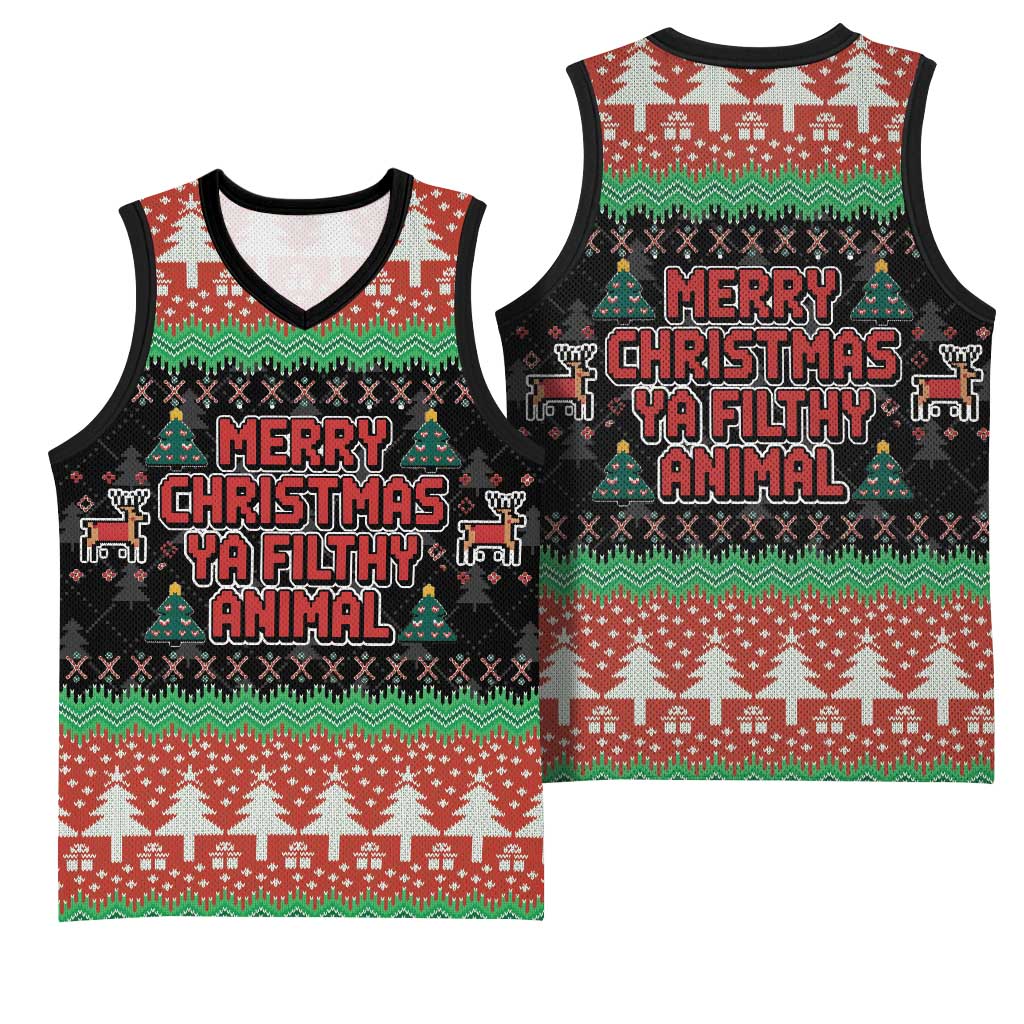 Merry Christmas Ya Filthy Animal Basketball Jersey Retro Christmas Humor - Wonder Print Shop