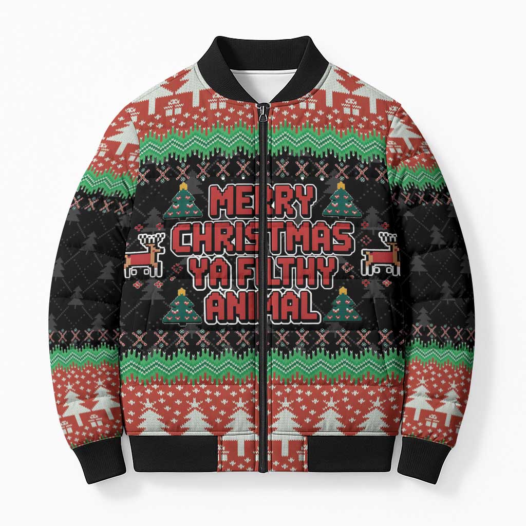 Merry Christmas Ya Filthy Animal Bomber Puffer Jacket Retro Christmas Humor - Wonder Print Shop