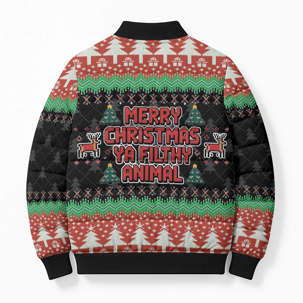 Merry Christmas Ya Filthy Animal Bomber Puffer Jacket Retro Christmas Humor - Wonder Print Shop