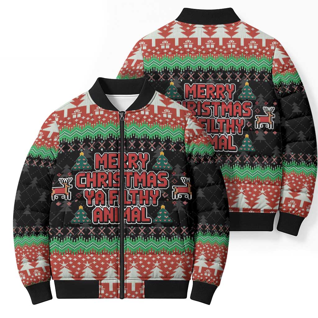 Merry Christmas Ya Filthy Animal Bomber Puffer Jacket Retro Christmas Humor - Wonder Print Shop