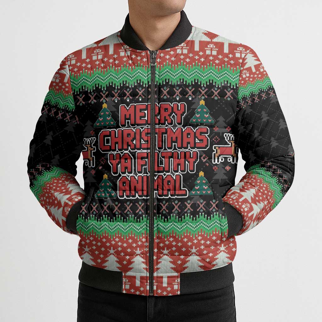Merry Christmas Ya Filthy Animal Bomber Puffer Jacket Retro Christmas Humor - Wonder Print Shop