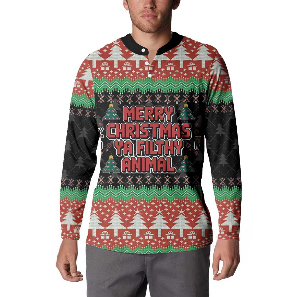 Merry Christmas Ya Filthy Animal Button Sweatshirt Retro Christmas Humor - Wonder Print Shop