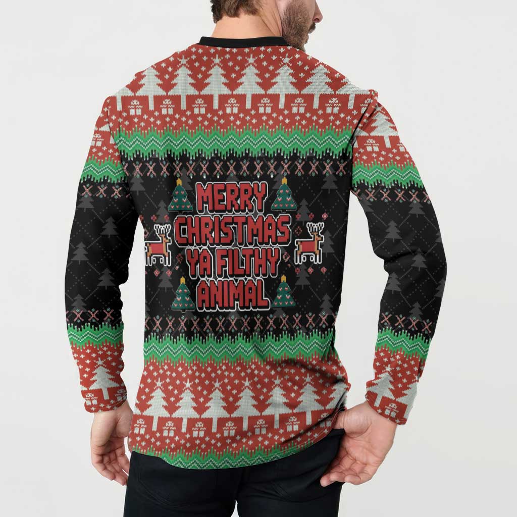 Merry Christmas Ya Filthy Animal Button Sweatshirt Retro Christmas Humor - Wonder Print Shop